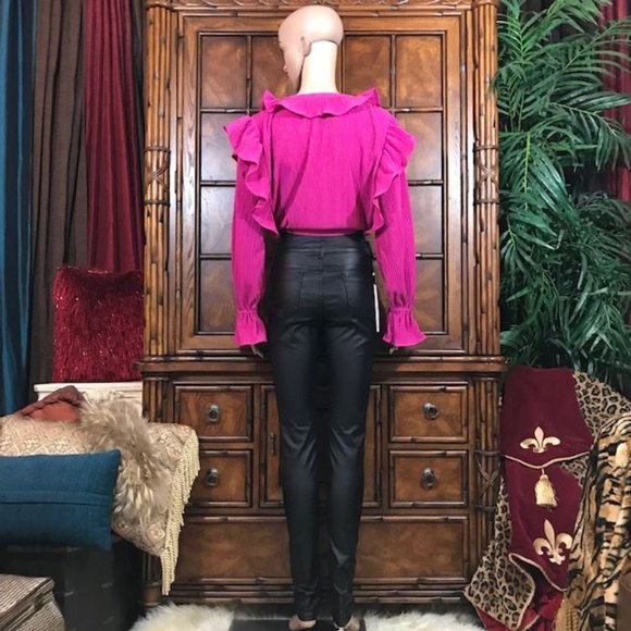 Faux Leather High Waist Stretch Cotton Double Loop Jean - Picture 3 of 9